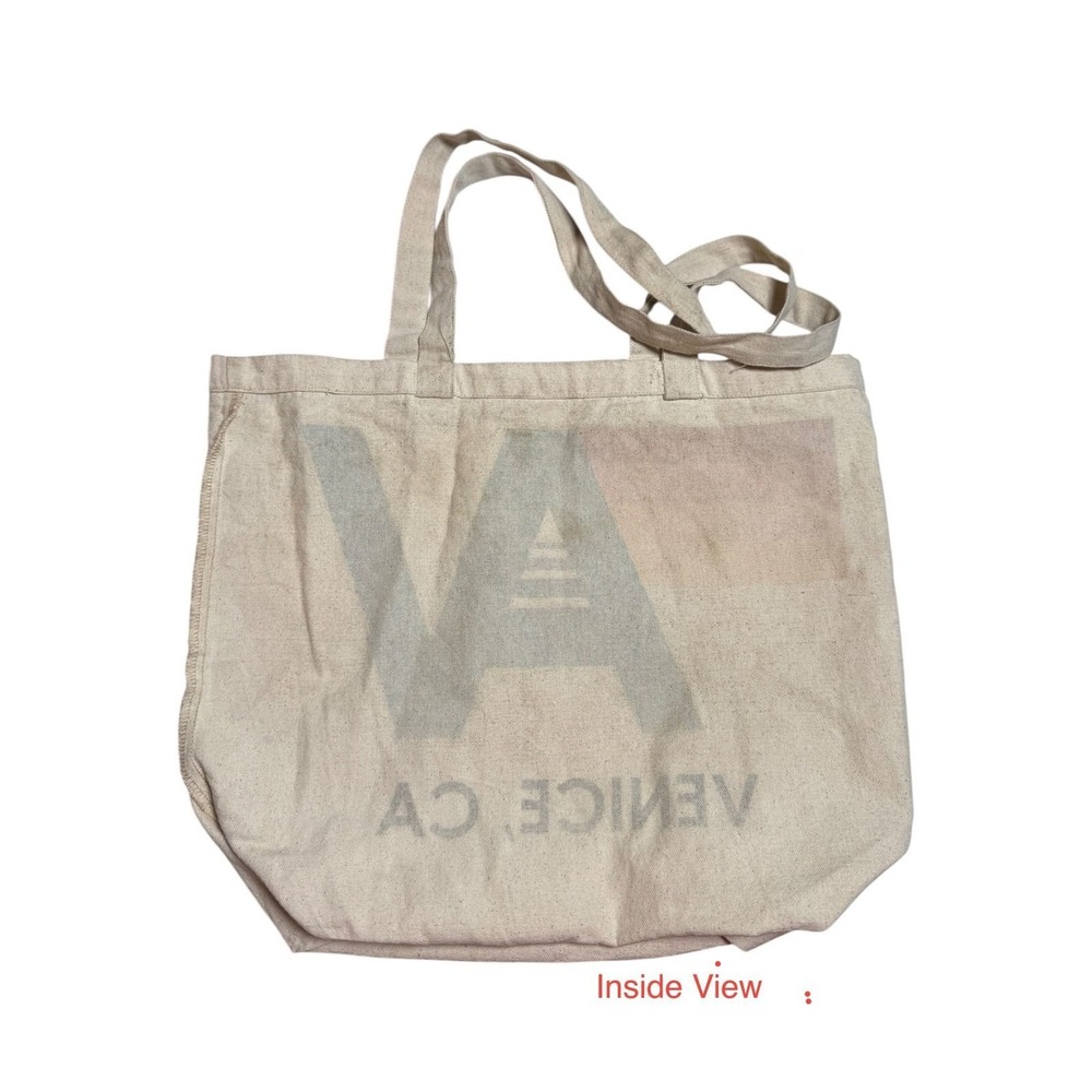 Aviator Nation Venice CA Canvas Logo Tote Bag Cream Rainbow Stripe Large (A) - Picture 9 of 11